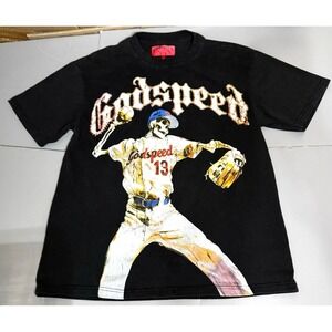 Godspeed New York Baseball Skeleton T-Shirt Men's Size Small Black 33 / 555 Tee